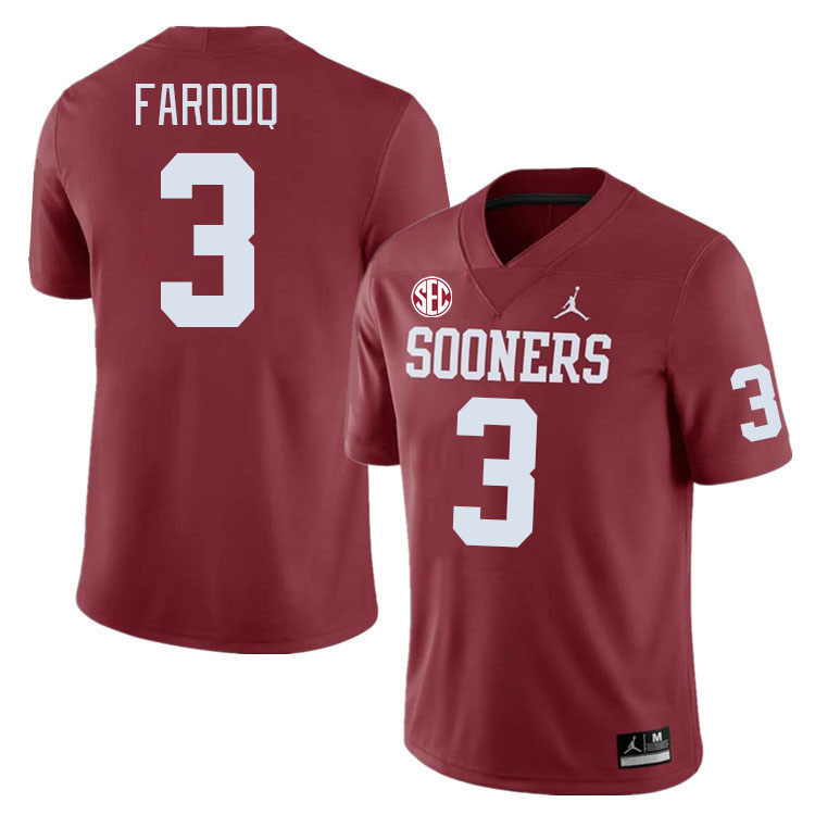 #3 Jalil Farooq Oklahoma Sooners 2024 SEC Conference College Football Jerseys-Crimson